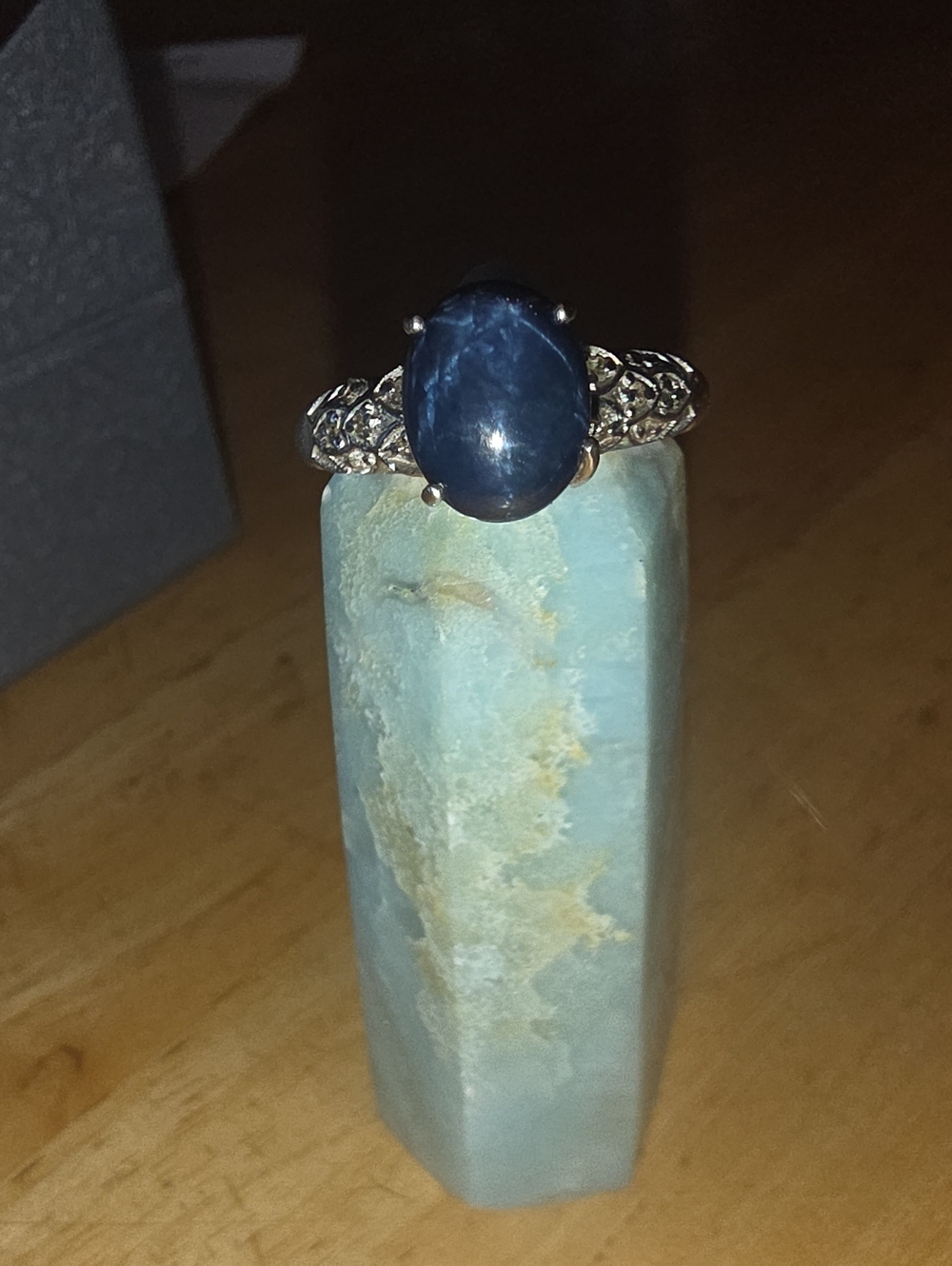 STS 925 Sterling Silver Blue Star Sapphire Filigree Ring